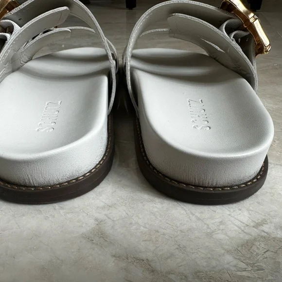 SCHUTZ White and Gold Double Strap Sandals - Picture 8 of 8
